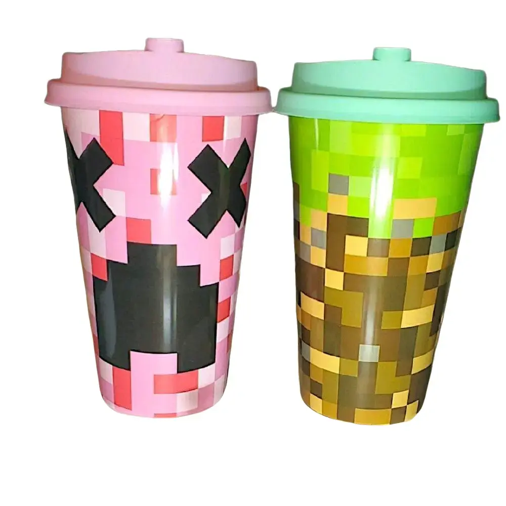 Minecraft 16oz Travel Cups with Lid & Topper, BPA Free, Ideal for Birthday Parties and Gifts for Kids - Bottle, Drinkware Colorful Patterned Portable Tumbler Plastic Washable Green