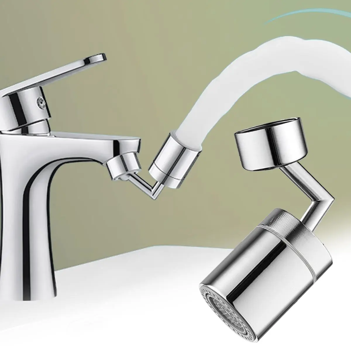 Swivel Sink Faucet Aerator Extension, Big Angle Dual-function 2-flow Sprayer Faucet Head, Sink Sprayer Attachment for Face Washing, Gargle and Eyewash Station
