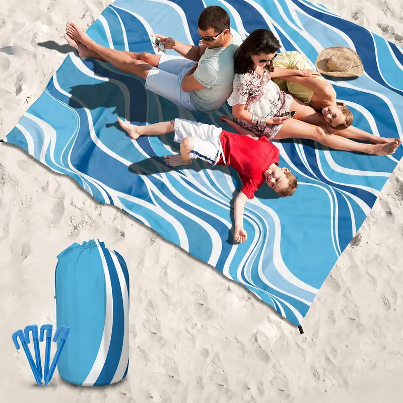 Everlasting Comfort Sturdy Outdoor Picnic Blanket - 97" x 85" Extra Large for 5-8 People, Portable, Washable, Quick-Dry, Waterproof, Sandproof, Fast Pack & Go - With Carrying Bag, Travel Clip, 4 Stakes - For Beach & Camps (Sports & Outdoor Picnicware)