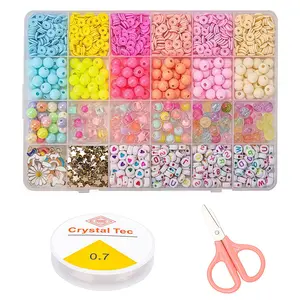 Clay Beads Bracelet Making Kit for BeginnerFriendship Preppy Flat Polymer Heishi JewelryKits with Charms, Gifts for Teen Girls Toys Craftsfor Girls Ages 6-13