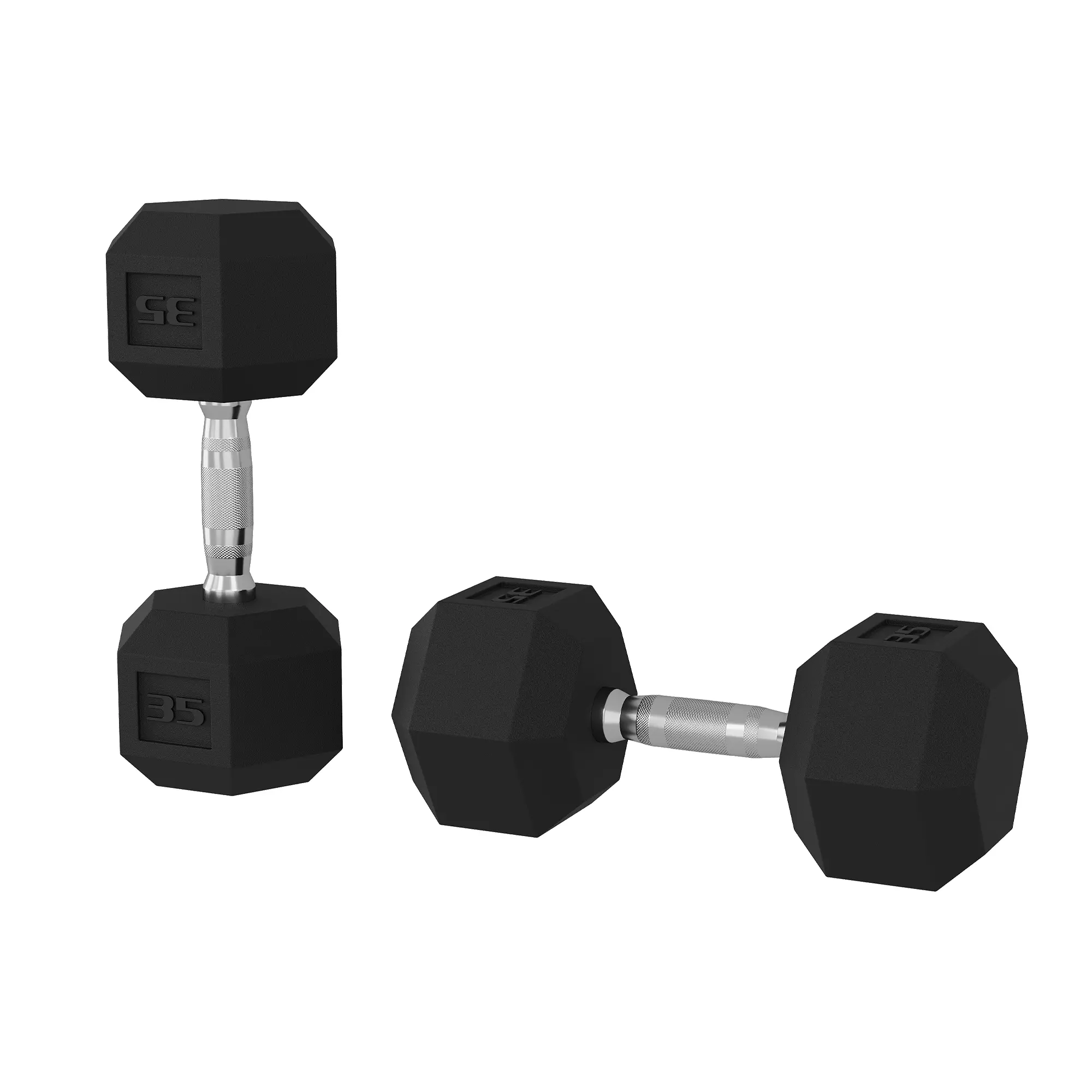 2 Pack 35LBS Hex Dumbbells, Solid Cast Iron Core, Anti-Roll PVC Coated, Non-Slip Handle Hand Weights, 5lb to 50lb Range Option, Quiet Floor Roll, for Home Gym Full Body Resistance Training, Arm Strength Training