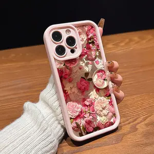 Romantic pink flower and newspaper pattern phone case, suitable for iPhone 17Air/17/17 Pro Max/13/14/15/16/12/11 Pro Max and other series models, is the ideal birthday gift for parents, significant others or anyone.