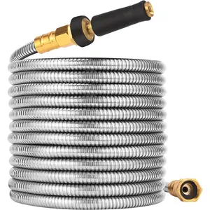 100 FT Garden Hose Expandable - 304 Stainless Steel Water Hose 100 FT - Heavy Duty Flexible Kink Free Hose, no Bite