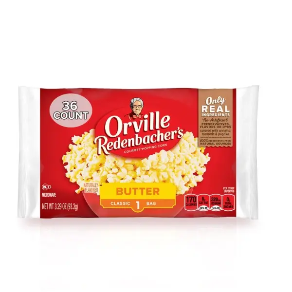 Microwave Popcorn, Butter Flavor, 3g Fiber Per Serving, 3.29 oz., 36-Count