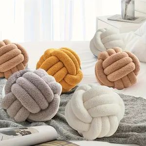 2-piece European-style Knotted Ball Plush Throw Pillows, Round Cushions, Home Decor Soft and Comfortable Pillows