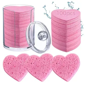100 Heart-Shaped Compressed Facial Sponges, Soft Makeup Sponges for Daily Cleaning, Travel & Home Beauty Care Essentials, Ideal Gift