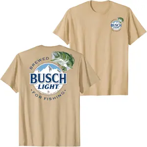 Busch Light Fishing Graphic T-Shirt with Bass Fish and Mountain Logo, Vintage Beer Outdoor Tee, Retro Angler Streetwear Unisex Summer Casual Shirt for Men and Women