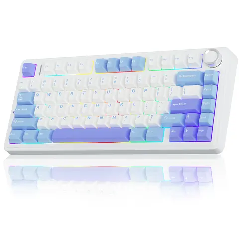 AULA F75 Custom Wireless Mechanical Gaming Keyboard - 75% (80 Keys) Gasket Hot Swappable, RGB 16.8M LED Backlit, Tri-Mode, Purple Volume Knob, Creamy Budget 4000mAh Wireless Keyboard for Gamers, Office & WFH Use