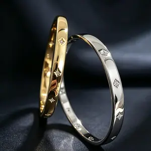 Elegant Star-Engraved Cuff Bracelet, Polished Golden & Silvery Tone, Minimalist Open Bangle, Stackable Design, Perfect for Everyday Wear, Office, or Special Occasions, Adds a Timeless Chic Touch to Any Outfit
