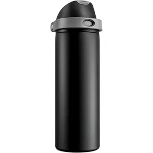 24 oz Insulated Water Bottle for Sports: Push-Button Spout & Quick-Flip Straw, Leakproof, Keep Cold 24Hrs, Fits Car Cupholder, Stainless Steel Bottle for Travel, Gym, School (Midnight Black)