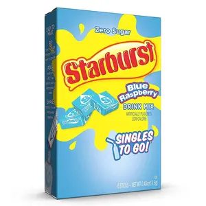 Starburst Zero Sugar Blue Raspberry Drink Mix Sticks, 6 Single Serve Packets, Sugar Free Water Flavor Powder, Convenient On The Go Beverage Mix