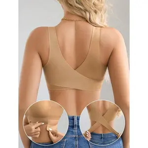 2pcs Women's Seamless No Padding Elegant Breathable Comfortable Crisscross Back Bandeau Bra