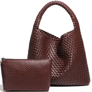 Woven Tote Bag for Women Large Woven Handbag Soft Leather Shoulder Bag Work Shopper Summer Beach Travel Tote Bag
