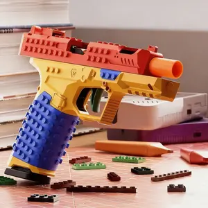 Assembleable Building Blocks G17 Soft Bullet Gun Recoil Firing Continuous Shell Ejection Handgun Toy Gun Mechanical Linkage Collaborative Tactical Building Block Set. Perfect for adults and kids, ideal gift for tactical-toy-loving boyfriends! Blasters