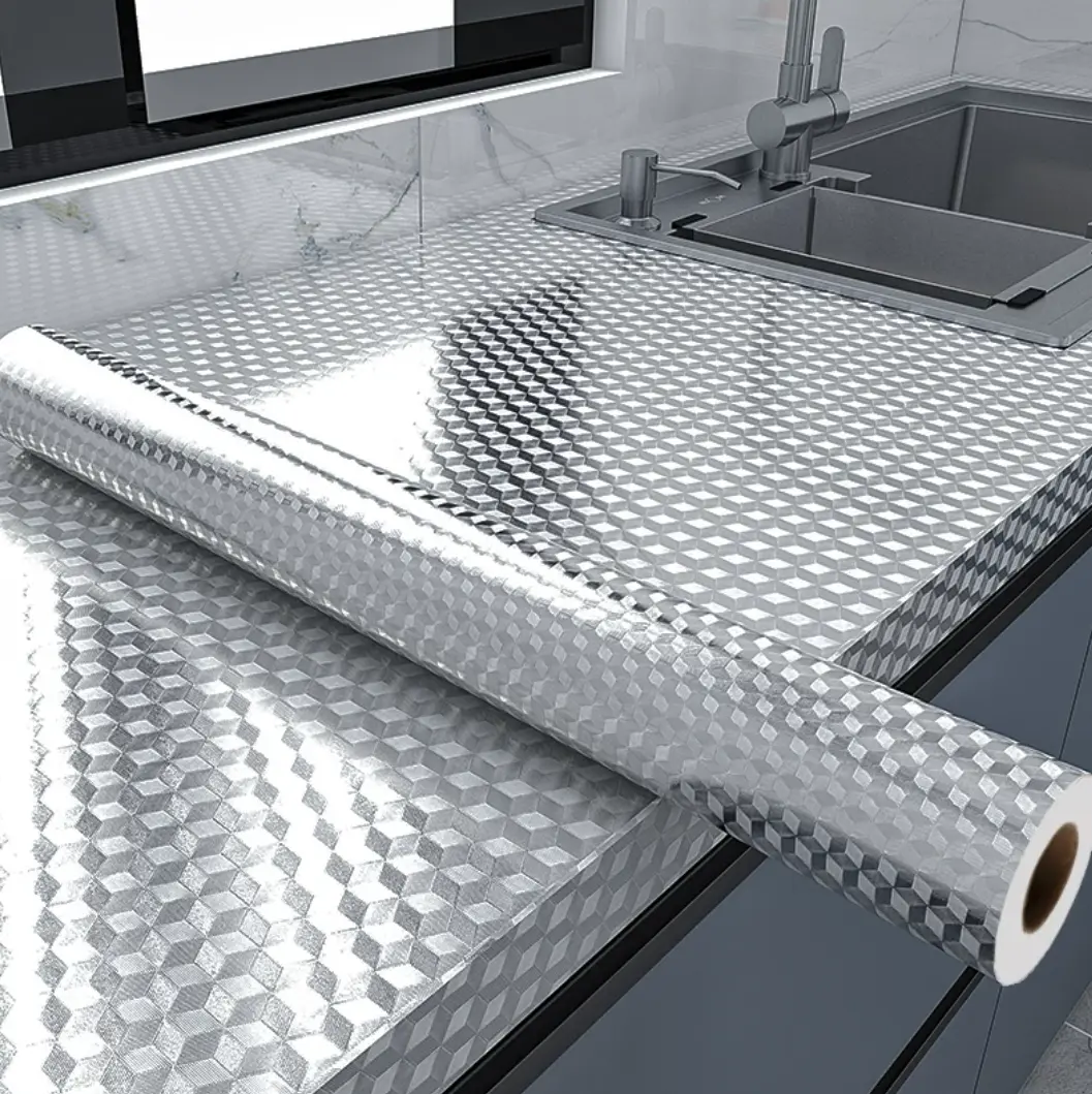 Silver Peel and Stick Aluminum Foil Kitchen Backsplash Wallpaper, Waterproof, Oil-Proof, Heat-Resistant Contact Paper for Countertops, Cabinets, Stove Walls, 15.7" x 118", Easy to Clean