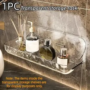Acrylic Wall-Mounted Storage Rack, Bathroom Organizer, Transparent Shower Shelf, No Drilling Design, Ideal for Bath Essentials and Cosmetics
