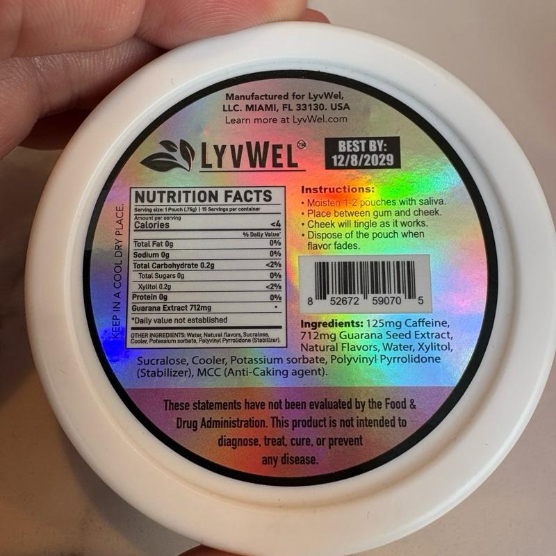 LyvWel 125mg Caffeine pouches Lip Pouches Zero Sugar Energy Pillows 1875mg per can Variety Pack Upper Decky 0 Sugar