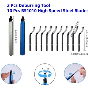 2 PCS (2size )Deburring Tool, Machinist Tool, Comes with 10 PCS BS1010 High Speed Steel Blades, Suitable for Metal, Resin, PVC Pipe, Copper, Plastic and 3D Printed Edges - Pipes and 3D Printing, Burr Removal Tool