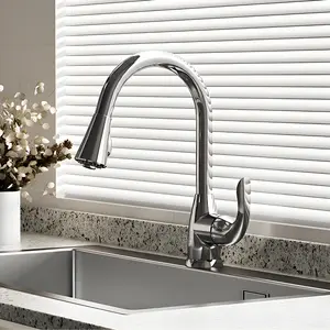 Polished Chrome Pull Out Kitchen Faucet, 360° Swivel Spout, Dual Stream & Shower Spray Function, Anti-Kink Retractable Hose Kitchen Sink Tap for Home Farmhouse RV Kitchen