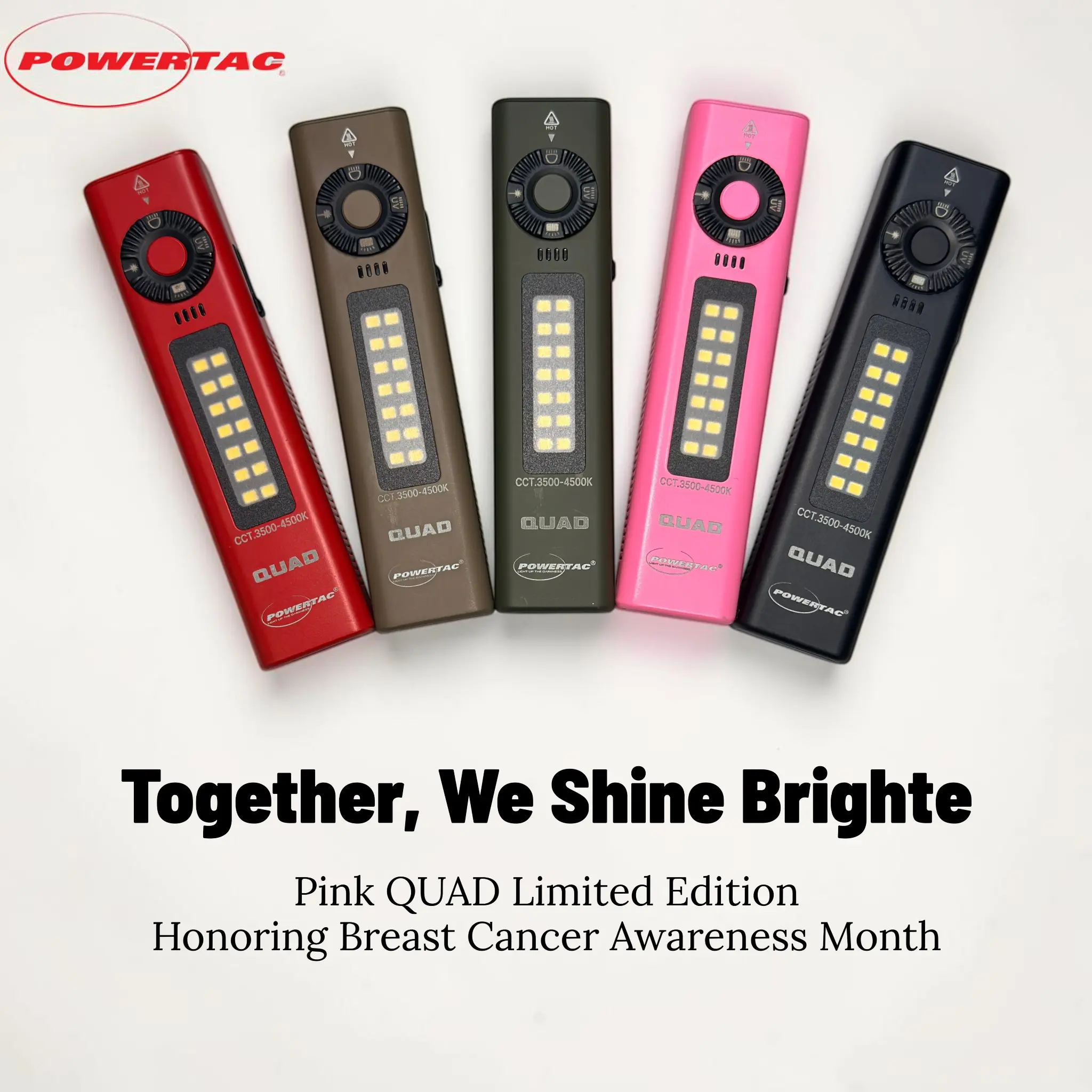 POWERTAC QUAD 2000 Lumen Flashlight | 4-in-1 Flat Design | USB-C Rechargeable | Green Laser + UV + Warm Side Light | Brightest Multi-Beam Tactical Light