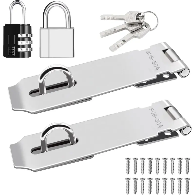 2-Pack 90° Right Angle Door Hasp Latch – 3-Inch Silver Padlock Latch