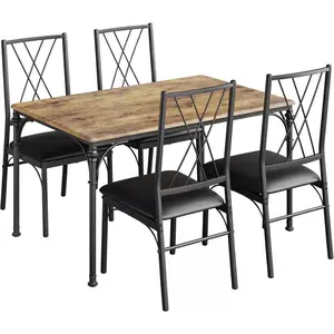 5 Piece Dining Table Set for 4, Retro Industrial Kitchen Table and Chairs Set with Metal Frame, Space-Saving MDF Wood Table Set for Dining Room, Apartment, Farmhouse