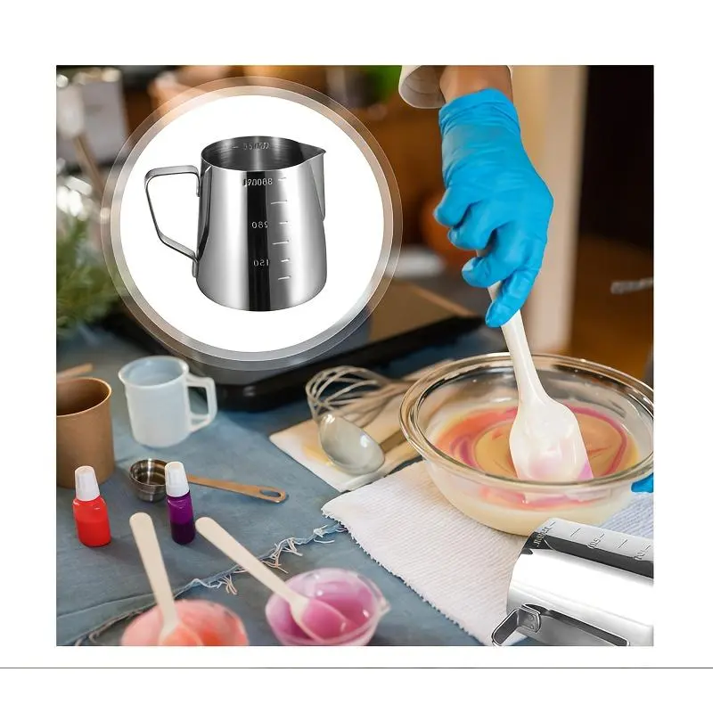 1pc Food-Grade Stainless Steel Pot with Scale, Handle, Pouring Lip - Functional Specialty Kitchen Utensil for Handcraft DIY Candle Making, Cheese Melting wooden tray tool Manual Meat Slicer Portable roti maker