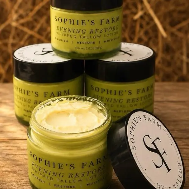 Sophies Farm Evening restore tallow lotion with plant based retinol