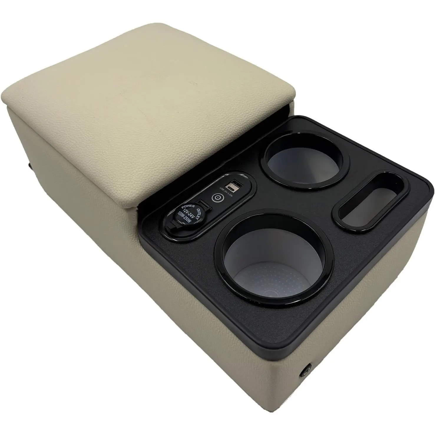 Multifunctional Car Center Console Organizer - Universal Padded Top Center Seat Bench Console with Armrest Storage Space, USB Port, Cup Holder, Phone Holder for Cars & Trucks (Beige), Multifunctional Car Organizer