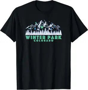 Retro Winter Park, Colorado Vintage Snow Ski 40 T-Shirt S-3XL Casual Cotton Fabric Menswear