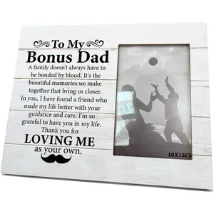 Gift for Bonus Dad, 4X6 Rustic Wooden Picture Frame, Record Photo Frame, Step Daddy Gift for Father's Day, Adopted Dad Gifts, Birthday Gifts for Stepdad, Thank You for Loving Me As Your Own