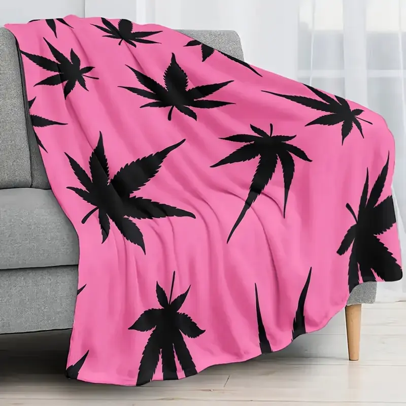 Pink Marijuana Leaf Pattern Blanket Soft High-Definition Digital Print Cooling Blanket All-Season Use Soft Breathable 100% Polyester Perfect Gift for Family and Friends