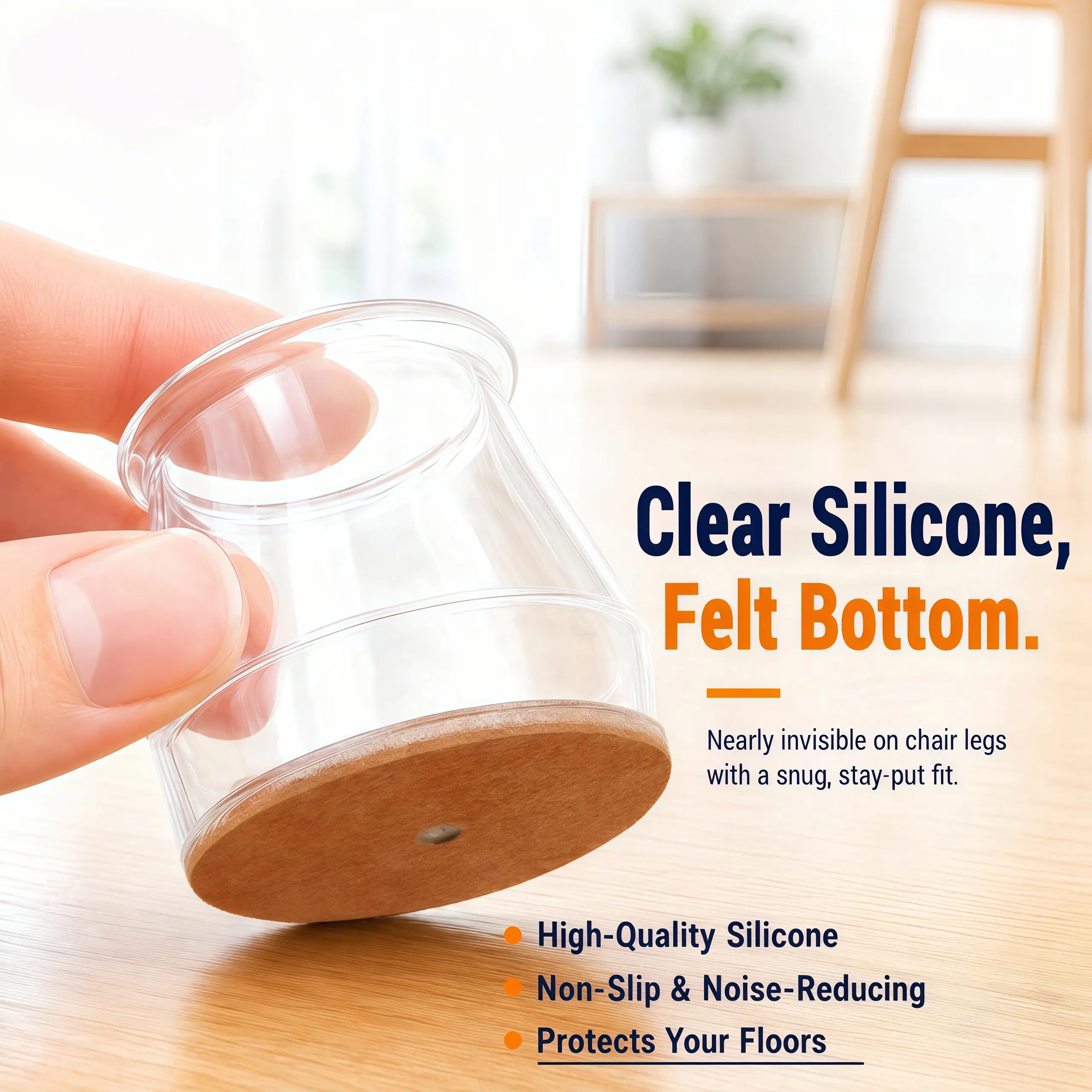 No More Annoying Dragging Noise! Invisible Silicone Chair Leg Covers with Felt Pads, Anti-scratch Floor Guards for Whole House Furniture