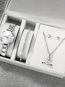 6-piece digital face watch, women's bracelet, steel strap, quartz watch, high-end alloy watch