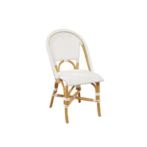 Aspen Brands Classic Commercial Grade Rattan French Bistro Chair, Indoor/Outdoor, White - Stackable up to 6 Chairs