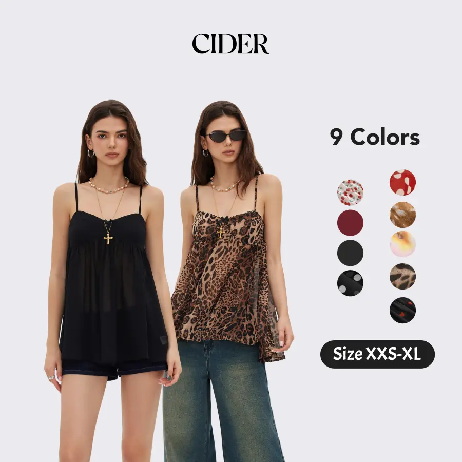 Cider Women's Retro Leopard Print Chiffon Nightdress, Casual Sleeveless Babydoll Loungewear with Square Neck and Bowknot, Nightwear, Clothes, Animal Print, Women's Fashion, Polyamide, Semi-Sheer, Chic Sexy, Babydoll Dress