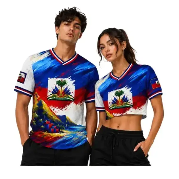 Personalized Haiti Soccer Jersey 2026, Custom Name & Number Matching Couple, Men's Football Shirt & Women's Crop Top Jersey