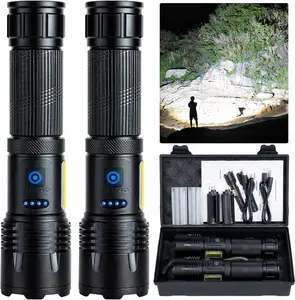 2 Pack-Rechargeable LED Flashlights High Lumen,990,000 Lumens Super Bright Flashlight,Powerful Flash Light 5 Modes with COB Work Light IPX7 Waterproof for Outdoor Emergency Camping Hiking，Powerful Handheld Flash Light for Camping Home Emergencies