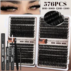Multiple options: 640/592/576 Clusters Thick Individual Lash Kit, 10D-150D Mixed Density, with Glue & Tools, Eye-Enhancing, Charm-Boosting, Waterproof, Sleep-Proof, Long-Lasting, For Daily, Outdoor, Dates, Festivals, Festival Stock-Up