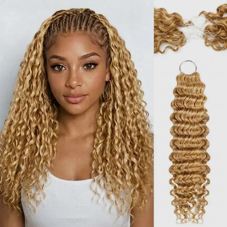 100% Human Virgin Deep Wave Feather Bulk Braiding Hair, 40 Strands Per Pack, Unprocessed for Boho Braids Hair Extensions