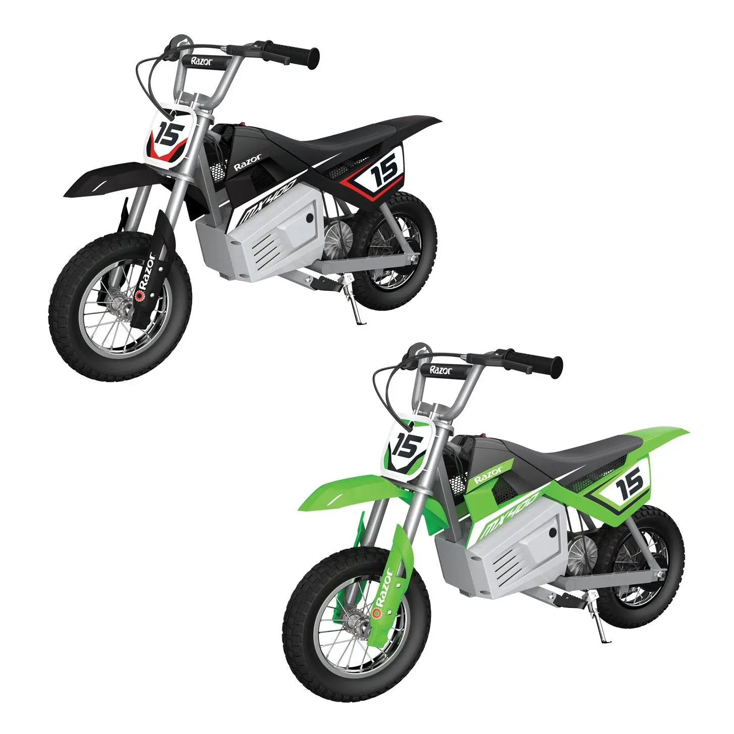 Razor MX400 Dirt Rocket 24V Electric Motorcycle Dirt Bikes, 1 Black & 1 Green Razor MX400 Dirt Rocket 24V Electric Motorcycle Dirt Bikes, 1 Black & 1 Green