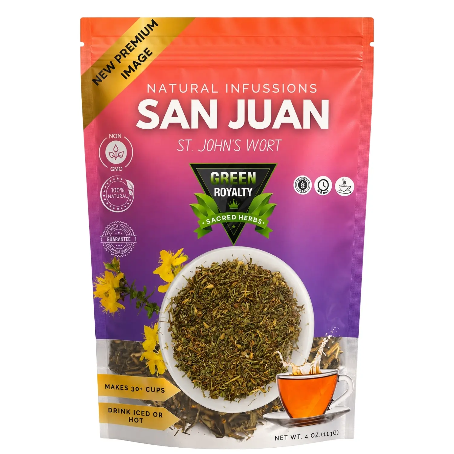 Green Royalty Organic Hierba De San Juan Unflavored Botanical Tea Blend - 4oz (113g) US-Sourced Natural Wellness Loose Leaf Ready-to-Mix Beverage Tea