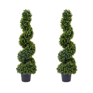 48 Inch Artificial Spiral Topiary Trees 4ft Set of 2 Faux Fake Plants Artificial Topiaries for Outdoor Garden Front Porch Home Decor