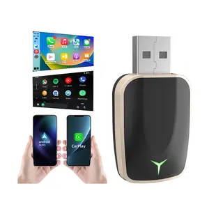 Gold 2-in-1 Carplay Android Auto adapter, wireless connection, fast pairing, plug-and-play installation, compact and high-quality electronic equipment, smart Bluetooth connector, suitable for Volvo, Mercedes-Benz, Kia, Volkswagen and other car brands, car