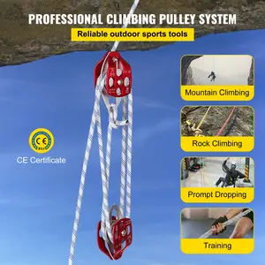 【fathersdaygift】VEVOR Twin Sheave Block and Tackle 7700LBS Pulley 150Ft, 1/2Inch Double Braid Rope, Rigging Rope, Synthetic Rope