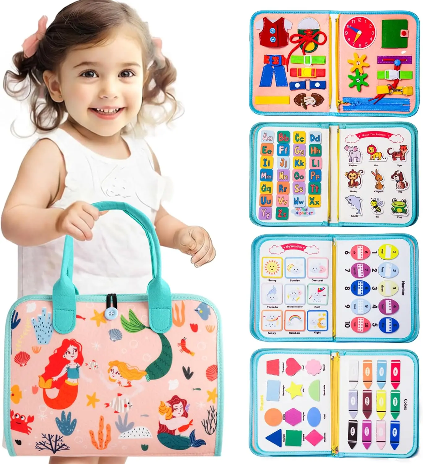 Toddler Busy Board Montessori Toys for Toddlers 1-3 Year Old Educational Activity Book Board Sensory Travel Toys Ages 2-4 Preschool Learning Fine Motor Skills Toy Quiet Book Gift for Kids