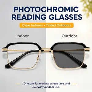 Photochromic Reading Glasses for Women Men, Blue Light Blocking Readers, Clear Indoors Tinted Outdoors, Lightweight UV400 Eyeglasses for Reading Phone Computer Daily Wear, SummerVibes