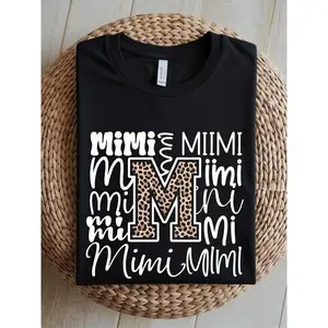 MIMI Graphic Women'S T-Shirt - 100%, Short Sleeve, Crew Neck, Black with Leopard Print "mimi" Design, Casual & Comfortable Fit for Casual Attire