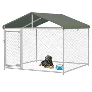 10x10x8ft Outdoor Dog Kennel Playpen - Easy Assembly Heavy-Duty Galvanized Steel Pet Cage with Lockable Gates, Weatherproof Roof, Ground Anchors & Canopy, Perfect for Backyard Pets