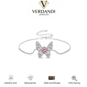 Romantic Sparkling Butterfly 1CT Synthetic Moissanite Bracelet in 925 Sterling Silver Pink Moissanite Jewelry